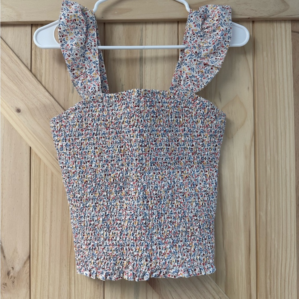 Old Navy Gray Smocked Ruffled Tank Top